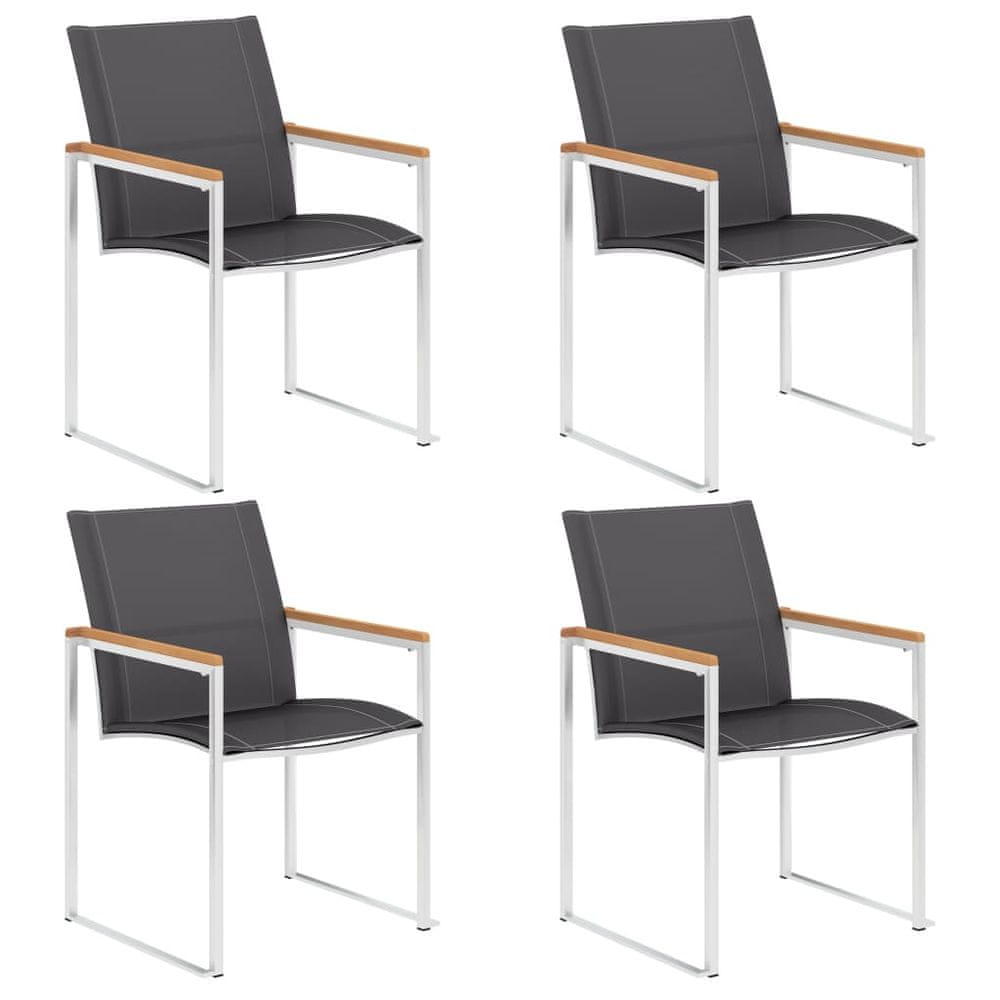 Vidaxl Záhradné stoličky 4 ks, textilén a nehrdzavejúca oceľ, sivé